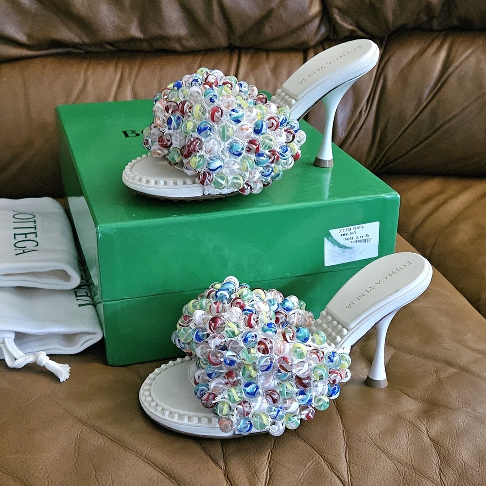 New Bottega Veneta Multicolor Marble Dot High-End Designer Heels Size 5 US